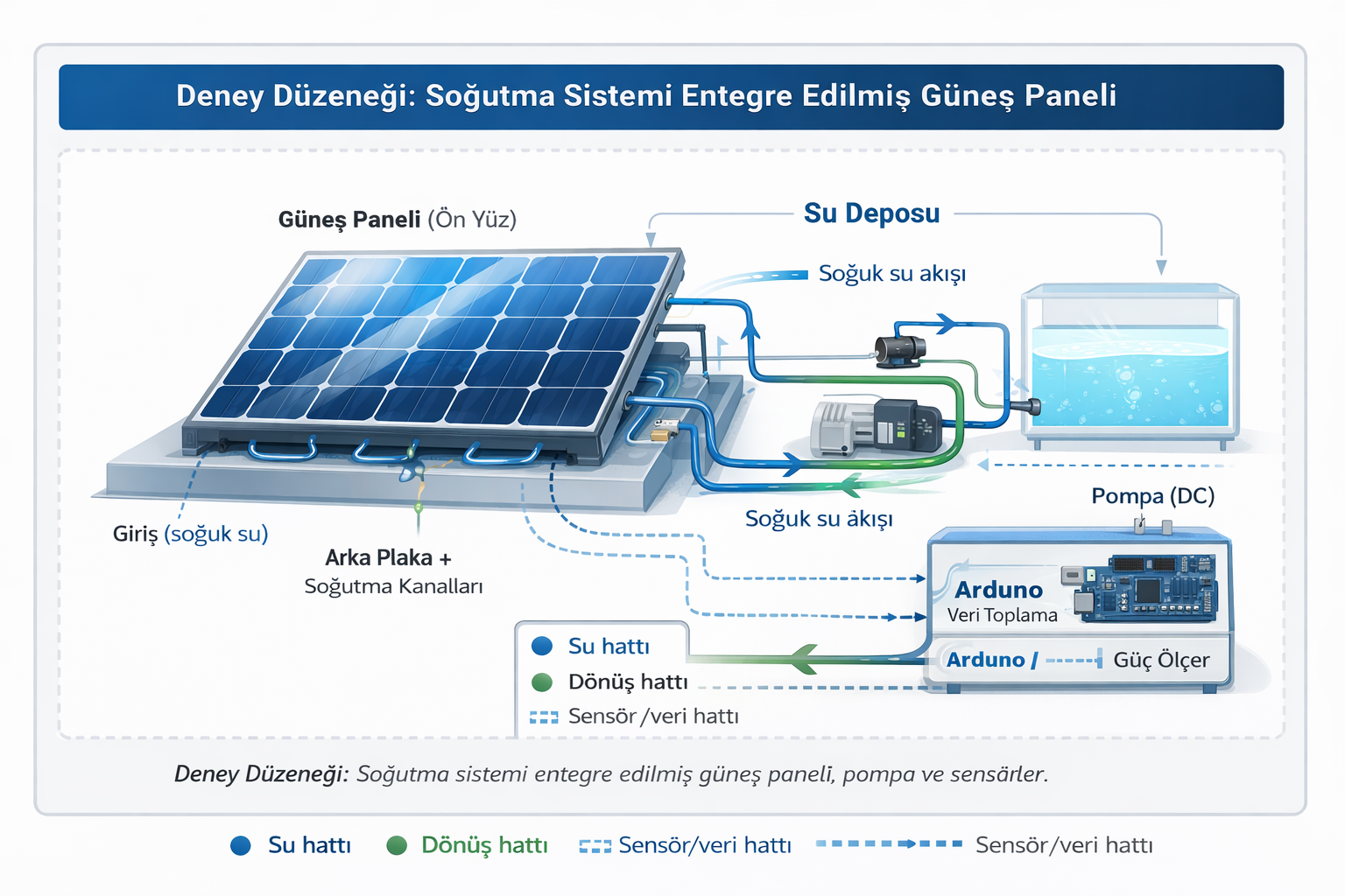 Deney Düzeneği: Soğutma Sistemi Entegre Edilmiş Güneş Paneli